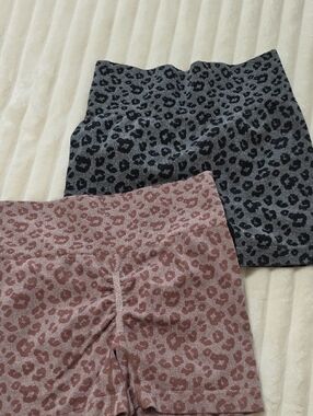 SHEIN Leopard Print Athletic Shorts Duo - Dusty Pink & Heather Gray